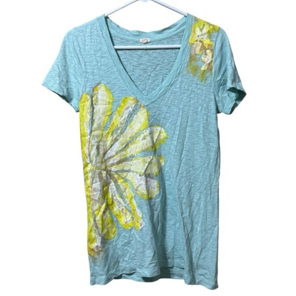 J.CREW Tops - J.Crew Women Size Medium V Neck Short Sleeve Shirt Cotton Floral Lightweight‎